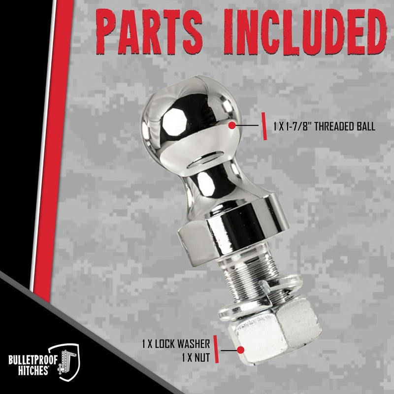 BulletProof Hitches - 1-7/8" Threaded Trailer Hitch Ball - Tow Ball Rated to 8,000 lbs with 1" Shank Diameter, 2" Shank Length - Corrosion-Resistant - Image 4
